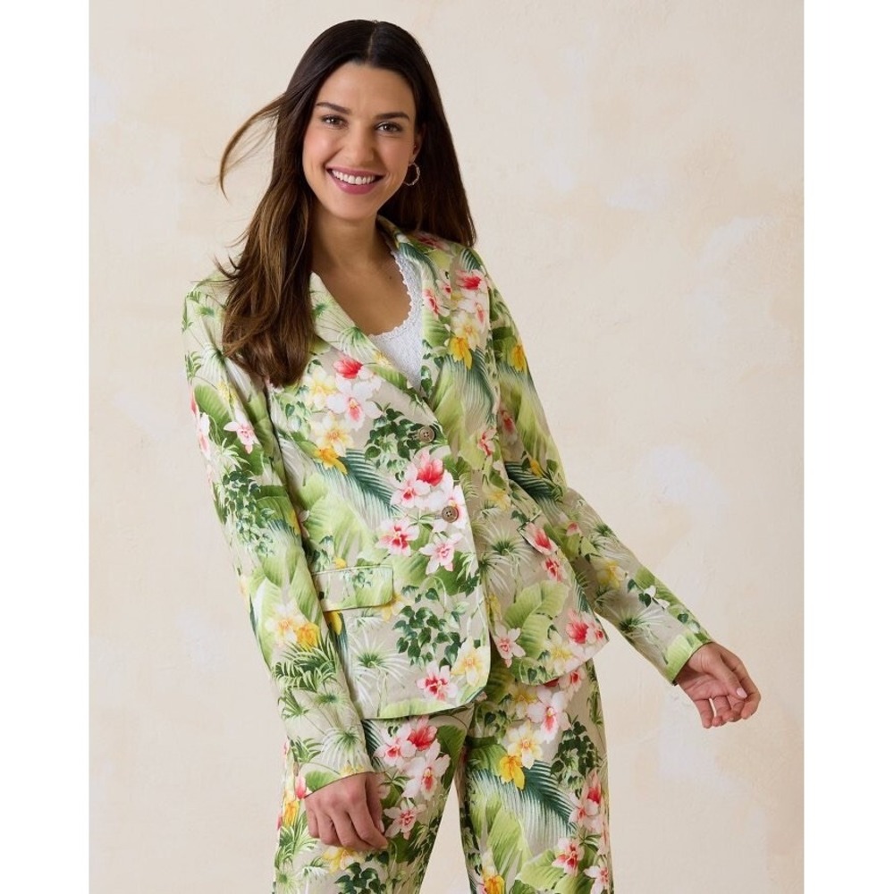 Tommy Bahama Floral Riviera Palma Coast Blazer Size XS Linen Tropical Resort‎